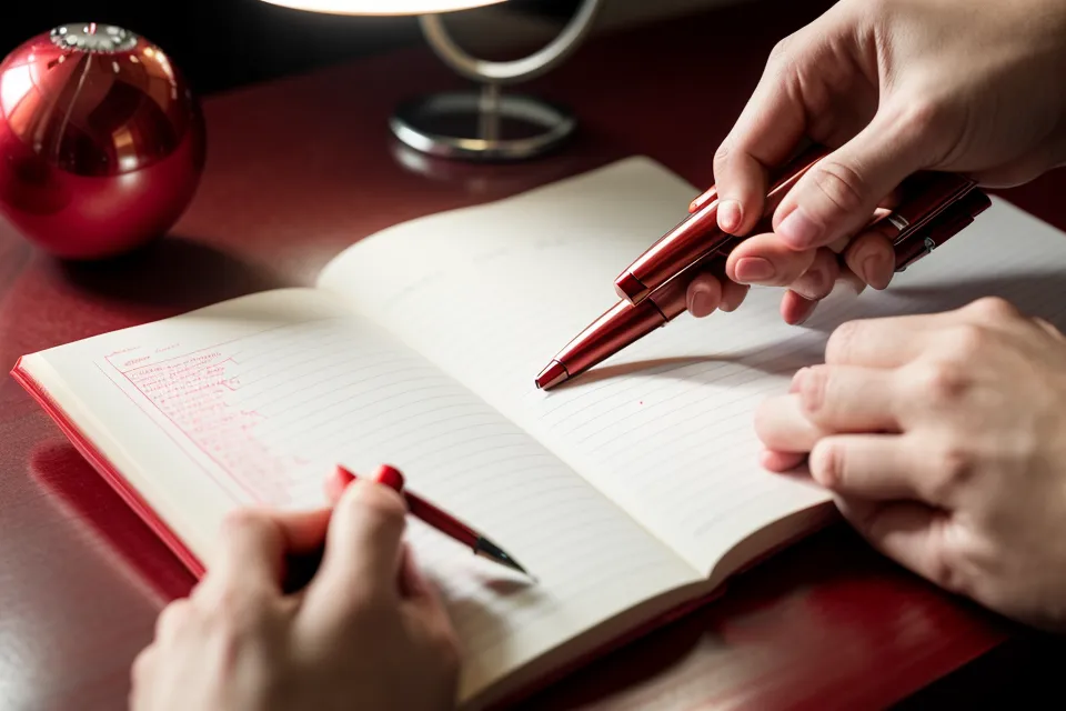 Hand marking a notebook while comparing data to a computer screen.