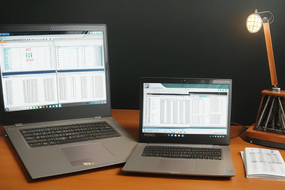 A laptop displaying lottery analysis software next to school grading materials.