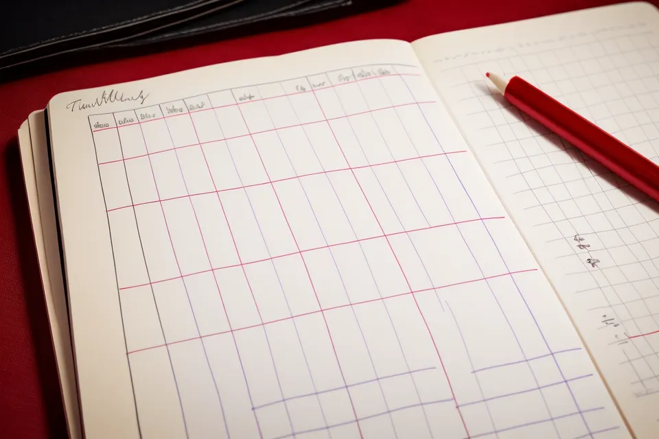 Close-up of handwritten lottery frequency charts and probability notes on a desk.