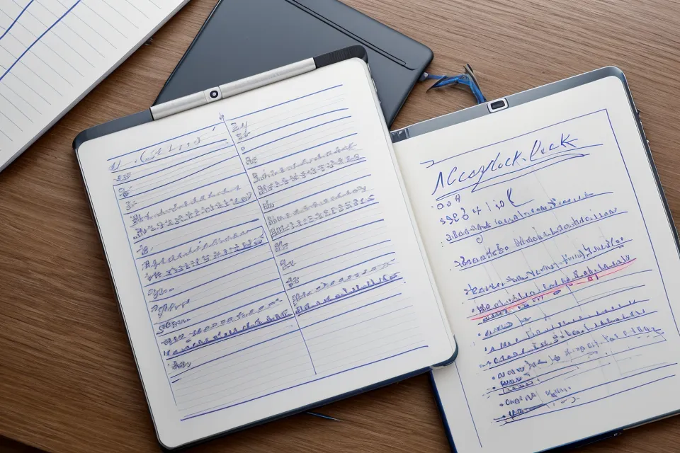 Comparison between manual notebook calculations and an AI lottery analysis tool on a tablet.