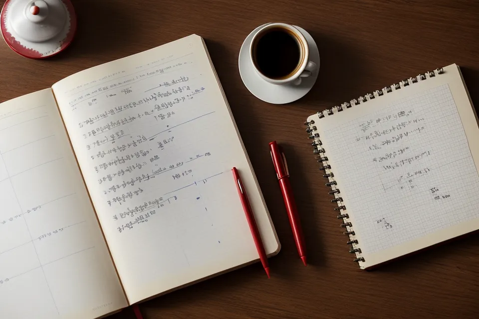 A secret lottery tracking notebook hidden in a school desk drawer.